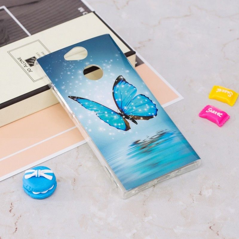 Etui Sony Xperia XA2 Fluorescencyjny Niebieski Motyl Etui Ochronne