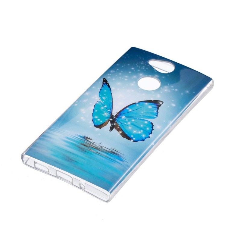 Etui Sony Xperia XA2 Fluorescencyjny Niebieski Motyl Etui Ochronne