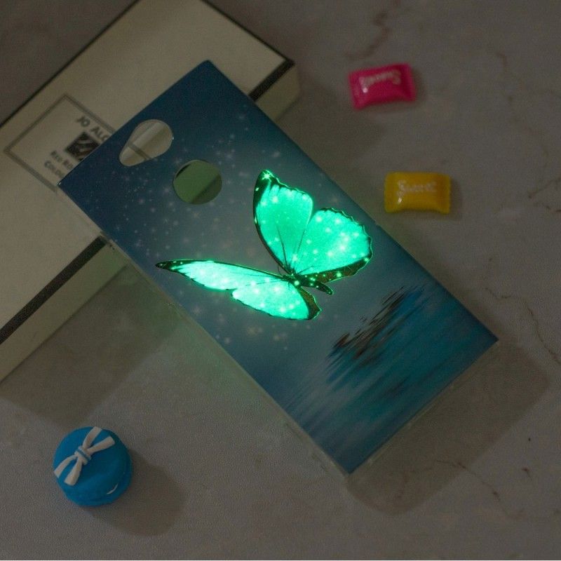 Etui Sony Xperia XA2 Fluorescencyjny Niebieski Motyl Etui Ochronne