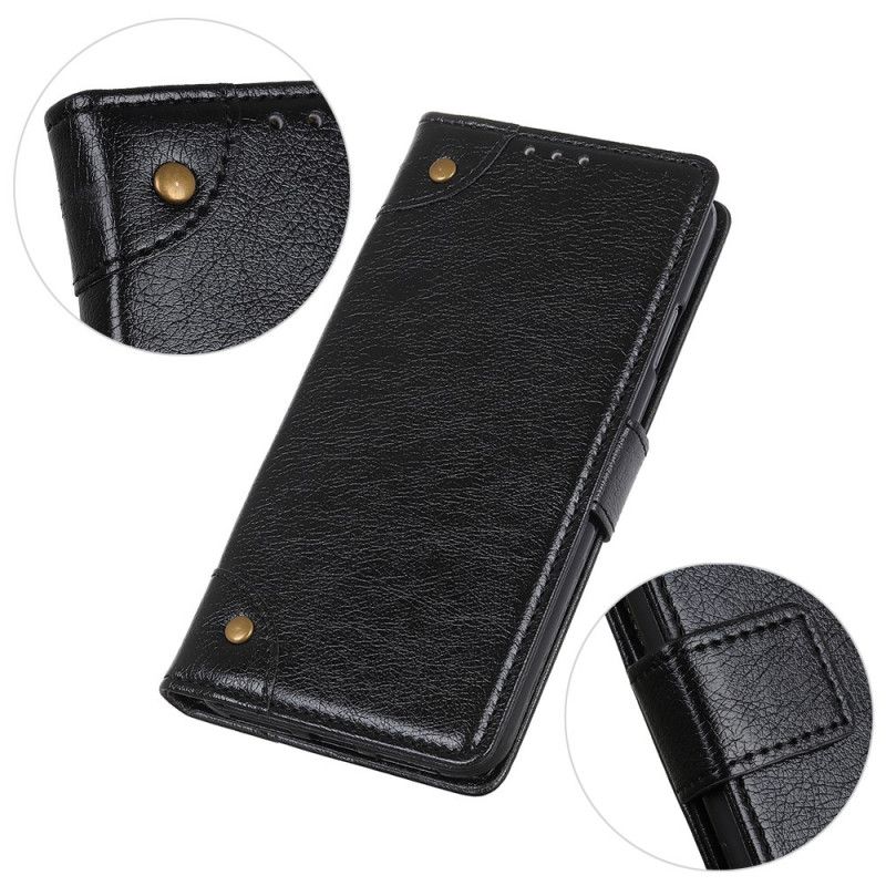 Etui Folio iPhone 12 Pro Max Czerwony Czarny Nity W Stylu Vintage Ze Skóry Nappa