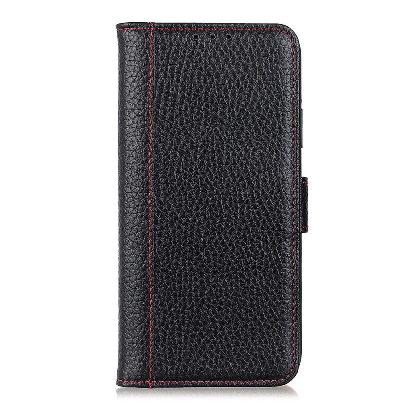 Etui Folio iPhone 12 Pro Max Czerwony Czarny Szwy Z Efektem Skóry Liczi