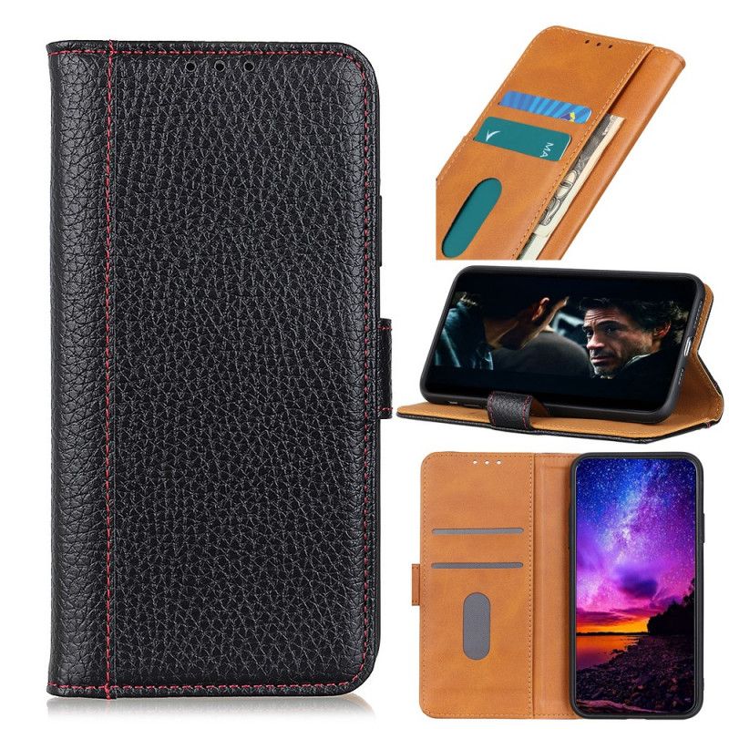 Etui Folio iPhone 12 Pro Max Czerwony Czarny Szwy Z Efektem Skóry Liczi