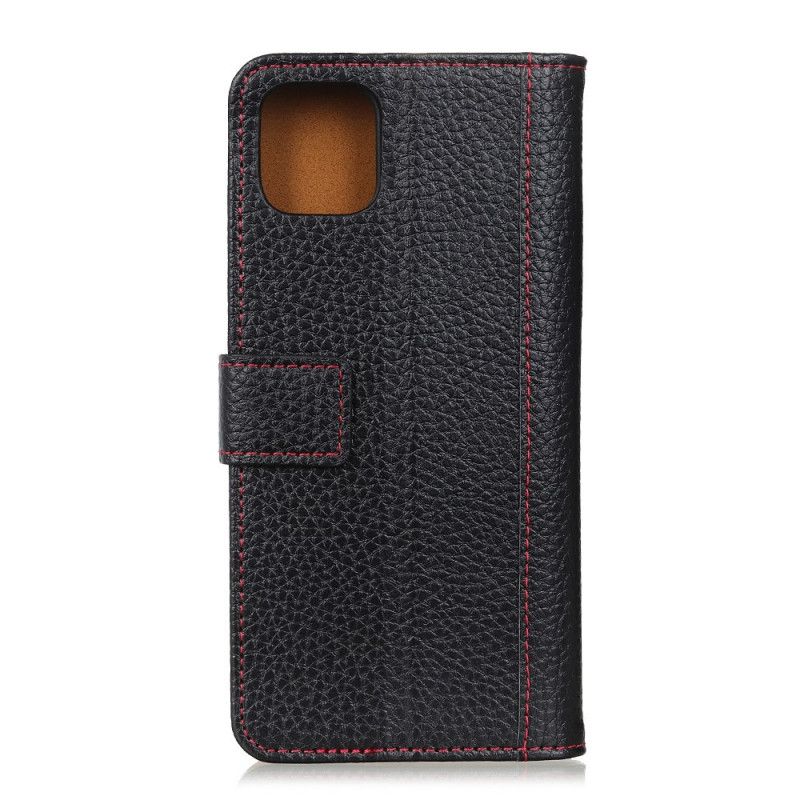 Etui Folio iPhone 12 Pro Max Czerwony Czarny Szwy Z Efektem Skóry Liczi