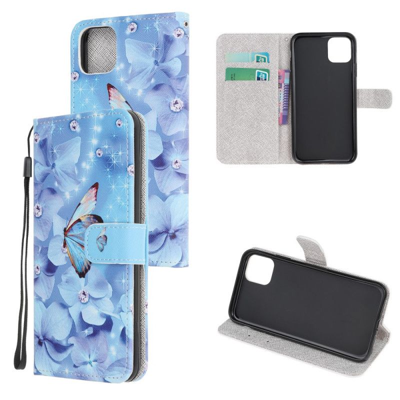 Etui Folio iPhone 12 Pro Max Diamentowe Motyle Ze Stringami Etui Ochronne