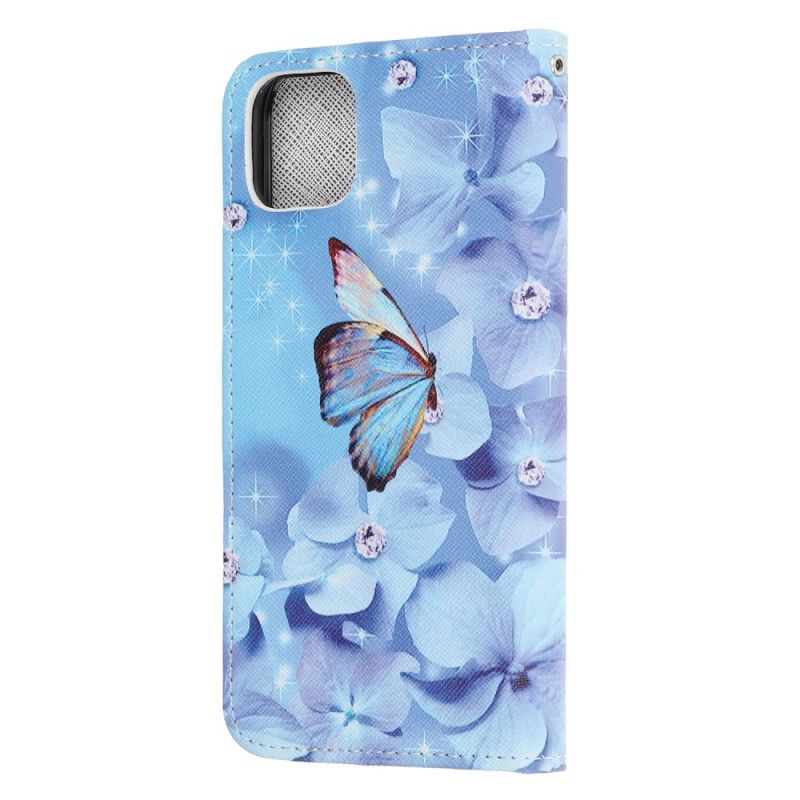 Etui Folio iPhone 12 Pro Max Diamentowe Motyle Ze Stringami Etui Ochronne