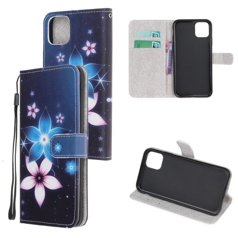 Etui Folio iPhone 12 Pro Max Księżycowe Kwiaty Ze Stringami