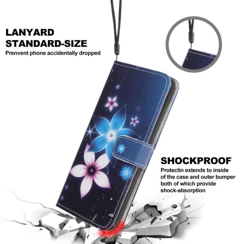 Etui Folio iPhone 12 Pro Max Księżycowe Kwiaty Ze Stringami