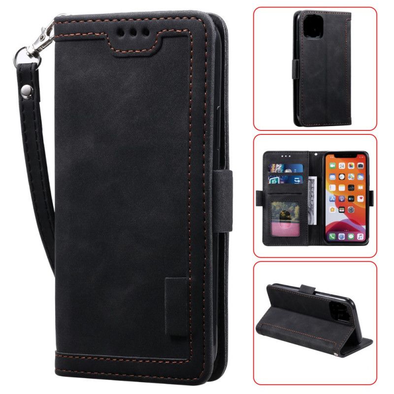 Etui Folio iPhone 12 Pro Max Szary Czarny Dwukolorowa Imitacja Skóry Ze Wzmocnionymi Konturami Etui Ochronne