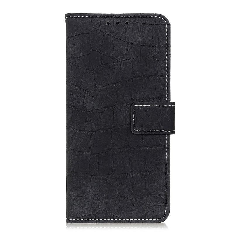 Etui Folio iPhone 12 Pro Max Zielony Czarny Szwy Z Efektem Skóry Krokodyla Etui Ochronne