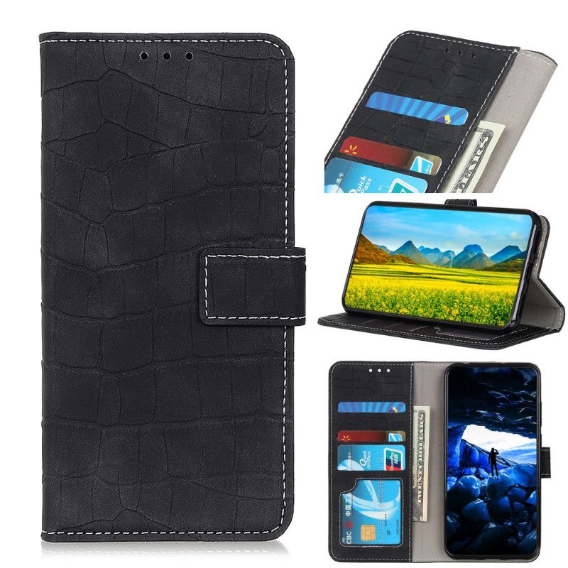 Etui Folio iPhone 12 Pro Max Zielony Czarny Szwy Z Efektem Skóry Krokodyla Etui Ochronne