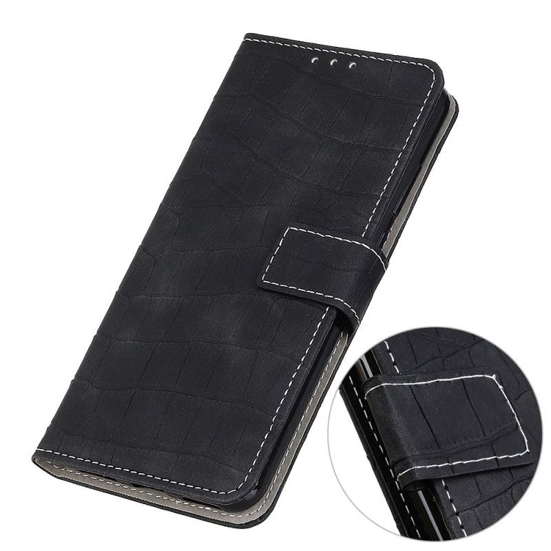 Etui Folio iPhone 12 Pro Max Zielony Czarny Szwy Z Efektem Skóry Krokodyla Etui Ochronne