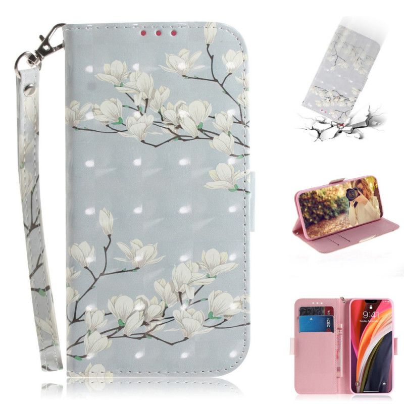 Etui Folio iPhone 12 Pro Max Zielony Szary Dzikie Kwiaty Ze Stringami Etui Ochronne