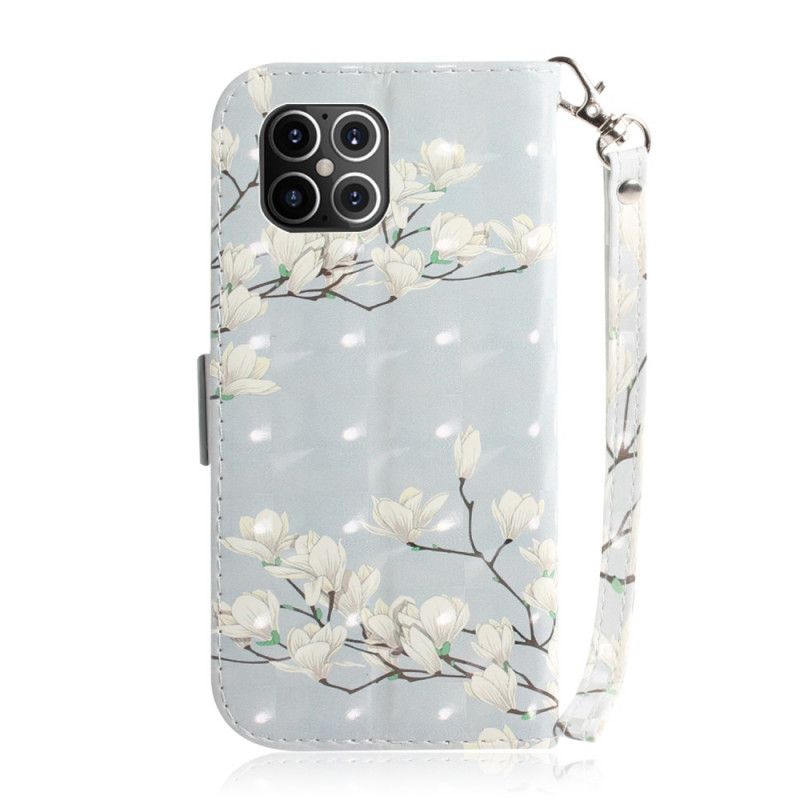 Etui Folio iPhone 12 Pro Max Zielony Szary Dzikie Kwiaty Ze Stringami Etui Ochronne