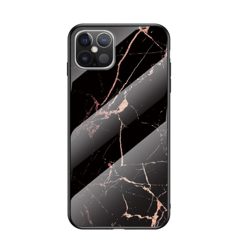 Etui iPhone 12 Pro Max Biały Czarny Szkło Hartowane W Kolorze Marmuru