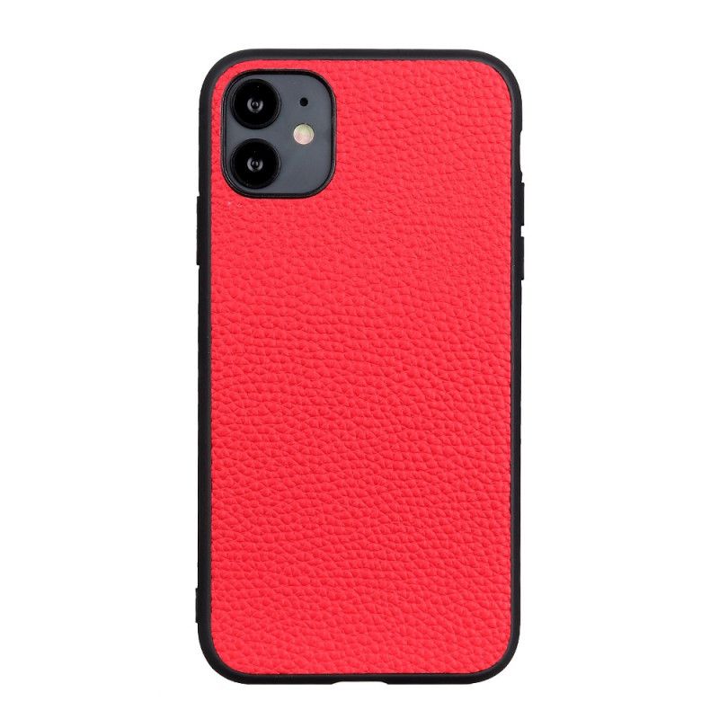 Etui iPhone 12 Pro Max Czerwony Czarny Prawdziwa Skóra Liczi