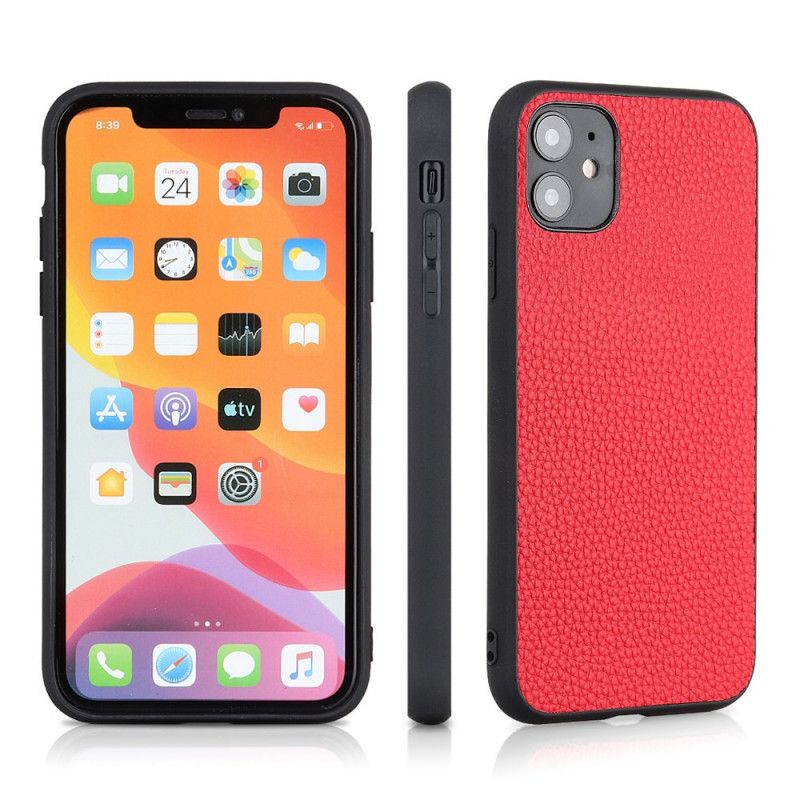 Etui iPhone 12 Pro Max Czerwony Czarny Prawdziwa Skóra Liczi