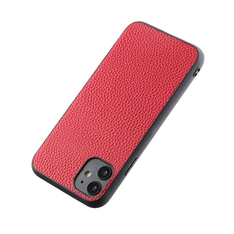 Etui iPhone 12 Pro Max Czerwony Czarny Prawdziwa Skóra Liczi