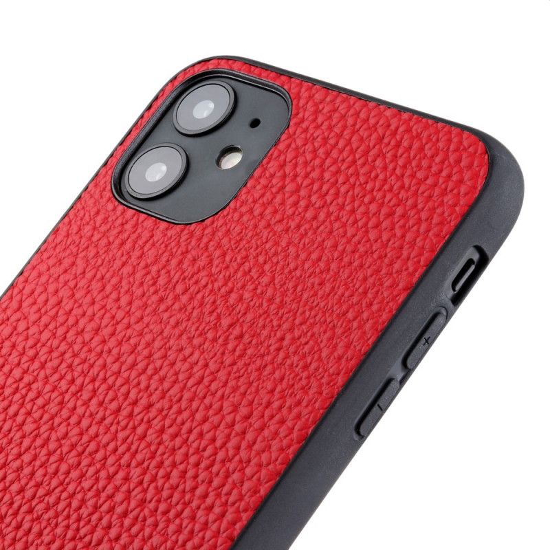 Etui iPhone 12 Pro Max Czerwony Czarny Prawdziwa Skóra Liczi