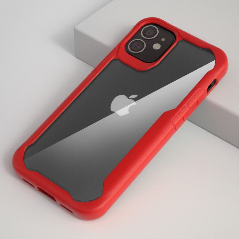 Etui iPhone 12 Pro Max Czerwony Czarny Przezroczysta Hybryda Z Silikonowymi Krawędziami Etui Ochronne