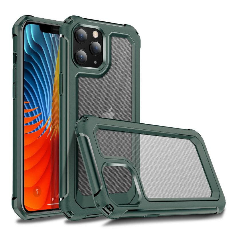 Etui iPhone 12 Pro Max Czerwony Czarny Przezroczysta Tekstura Włókna Węglowego