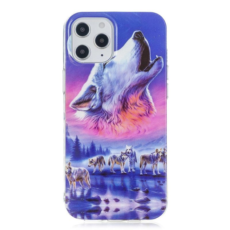 Etui iPhone 12 Pro Max Granatowy Czarny Fluorescencyjna Seria Wilków