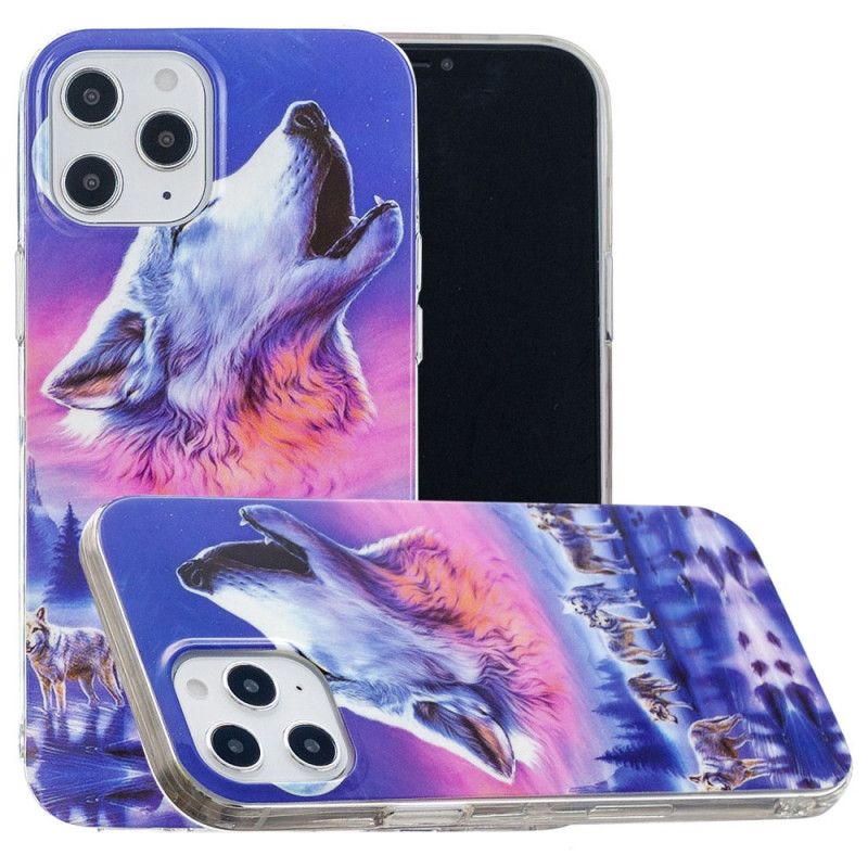 Etui iPhone 12 Pro Max Granatowy Czarny Fluorescencyjna Seria Wilków