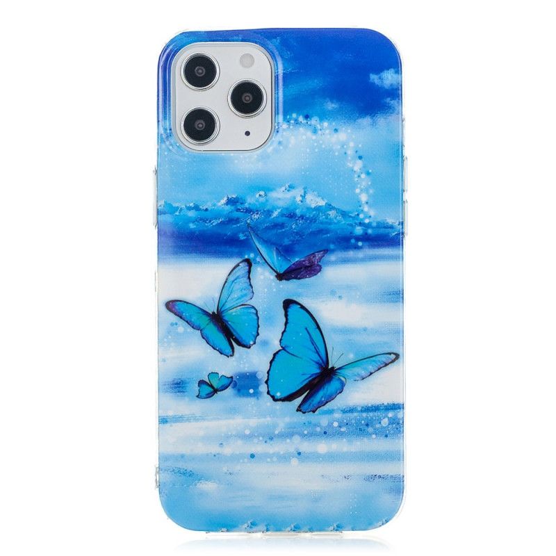 Etui iPhone 12 Pro Max Jasnoniebieski Ciemnoniebieski Fluorescencyjna Seria Motylkowa