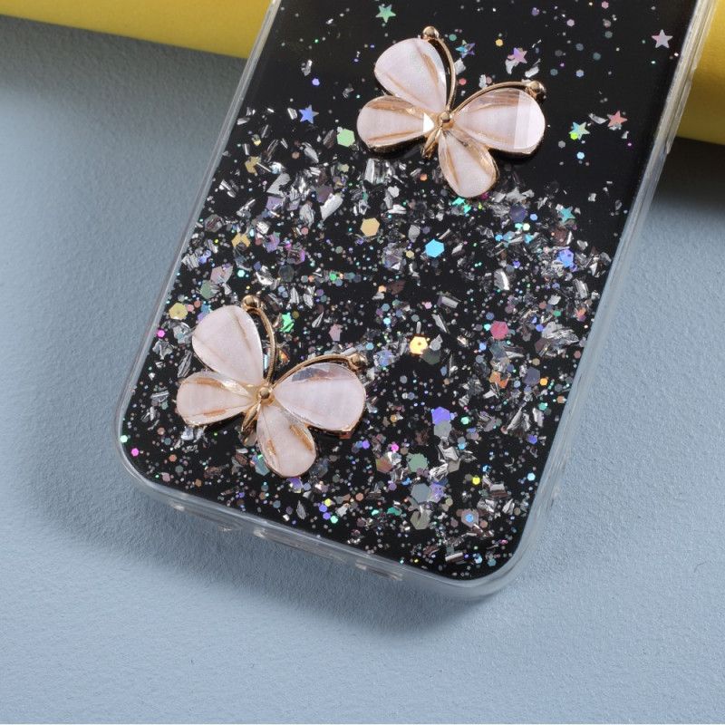 Etui iPhone 12 Pro Max Różowy Czarny Brokat Motyla 3D