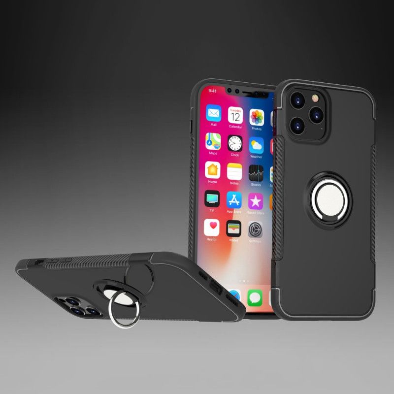 Etui iPhone 12 Pro Max Szary Czarny Metalowy Pierścień Z Włókna Węglowego