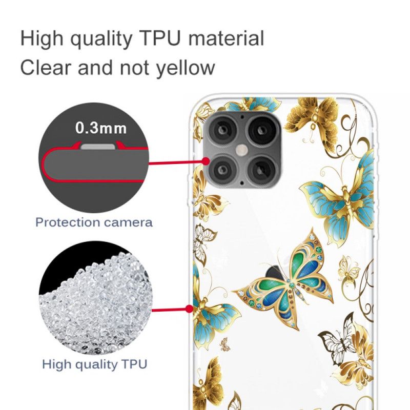 Etui iPhone 12 Pro Max Złoty Ciemnoniebieski Motyle Etui Ochronne