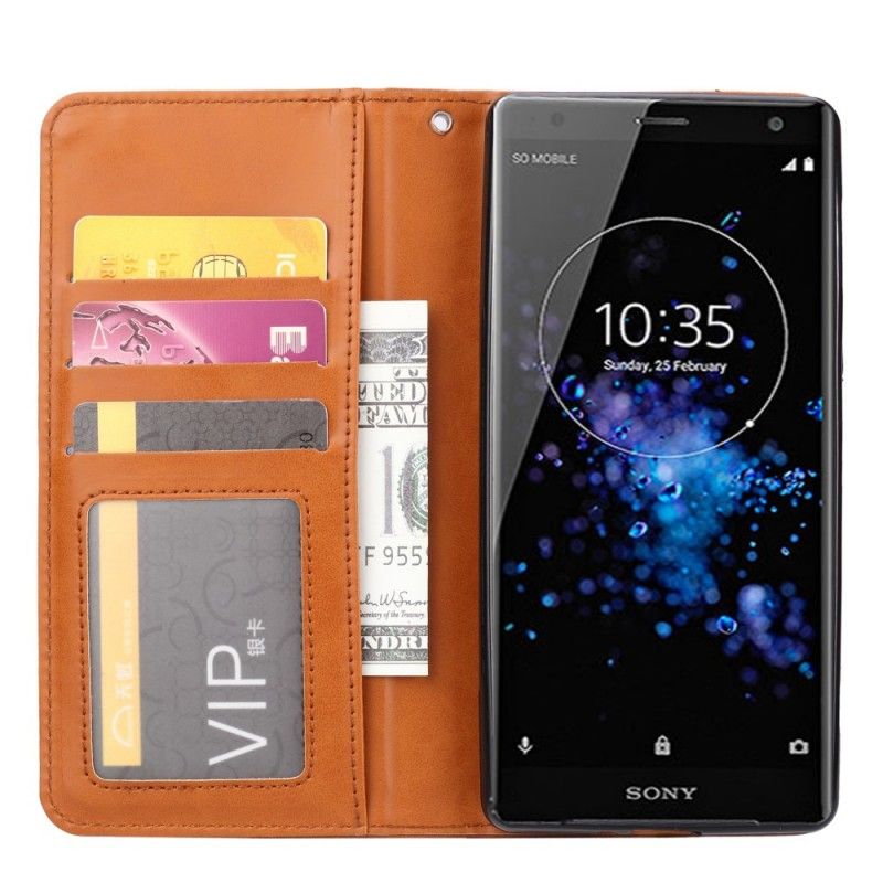 Flip Kotelot Sony Xperia XZ3 Czerwony Czarny Etui Na Karty Ze Sztucznej Skóry