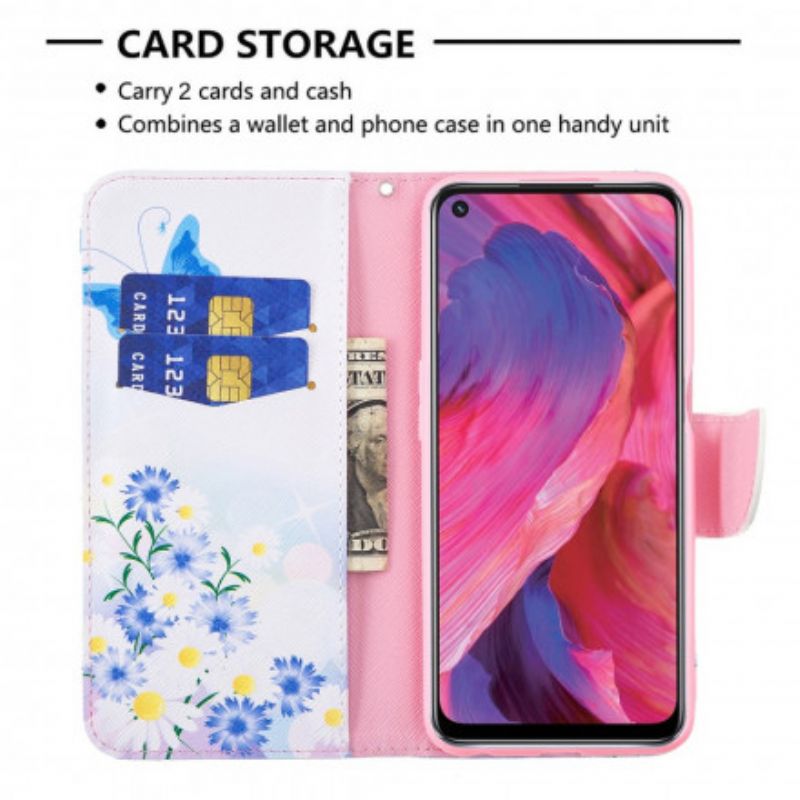 Etui Folio Oppo A54 5g / A74 5g Malowane Motyle I Kwiaty Etui Ochronne