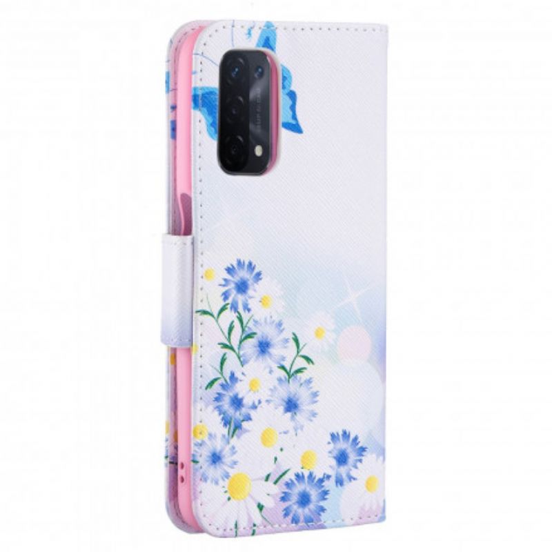 Etui Folio Oppo A54 5g / A74 5g Malowane Motyle I Kwiaty Etui Ochronne