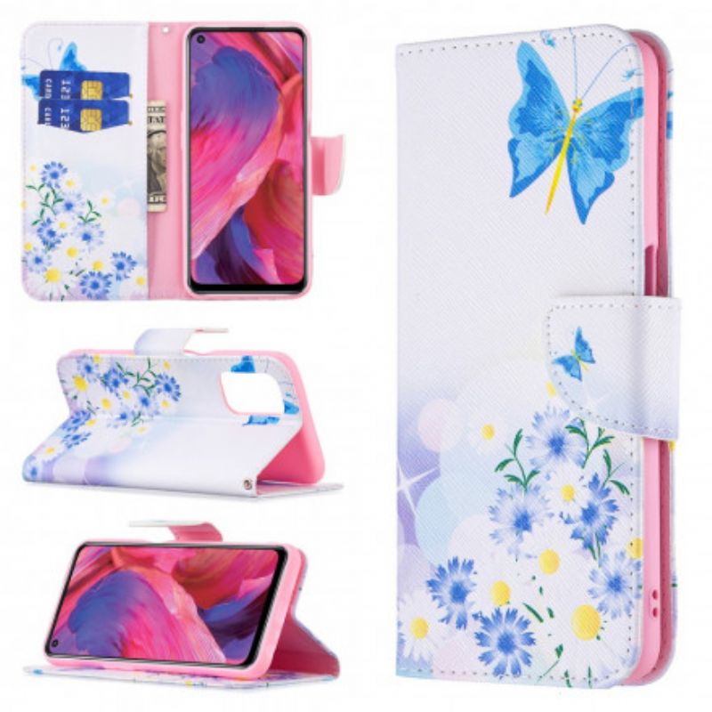 Etui Folio Oppo A54 5g / A74 5g Malowane Motyle I Kwiaty Etui Ochronne