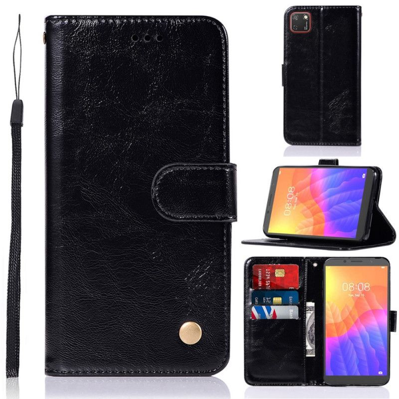 Etui Folio Huawei Y5p Czerwony Czarny Efekt Skóry W Stylu Vintage Z Paskiem Etui Ochronne