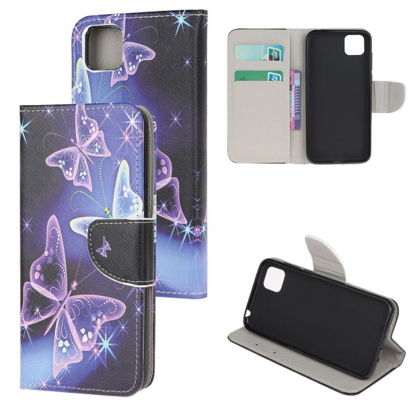 Etui Folio Huawei Y5p Fioletowy Jasnoniebieski Motyle I Kwiaty 2 Etui Ochronne