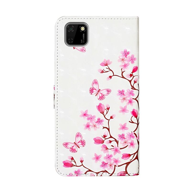 Etui Folio Huawei Y5p Magenta Biały Różowa Roślina Etui Ochronne