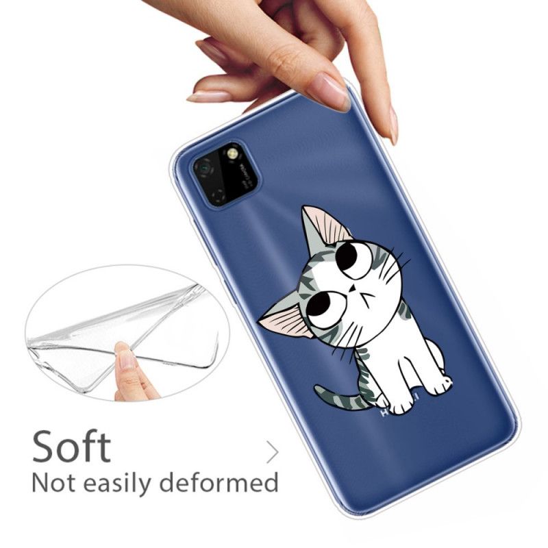 Etui Huawei Y5p Biały Czarny Obserwuj Koty