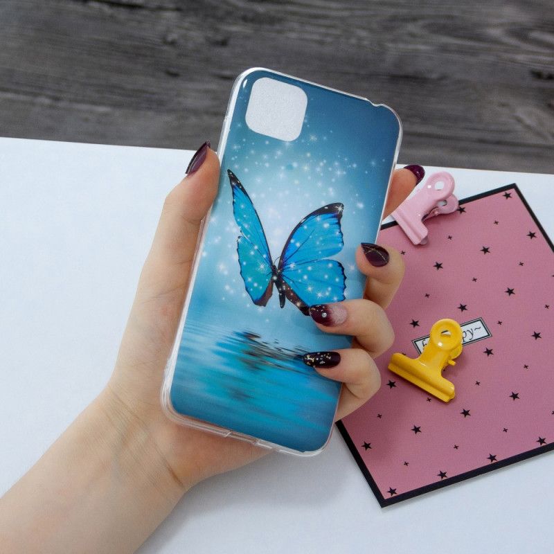 Etui Huawei Y5p Fluorescencyjny Niebieski Motyl Etui Ochronne