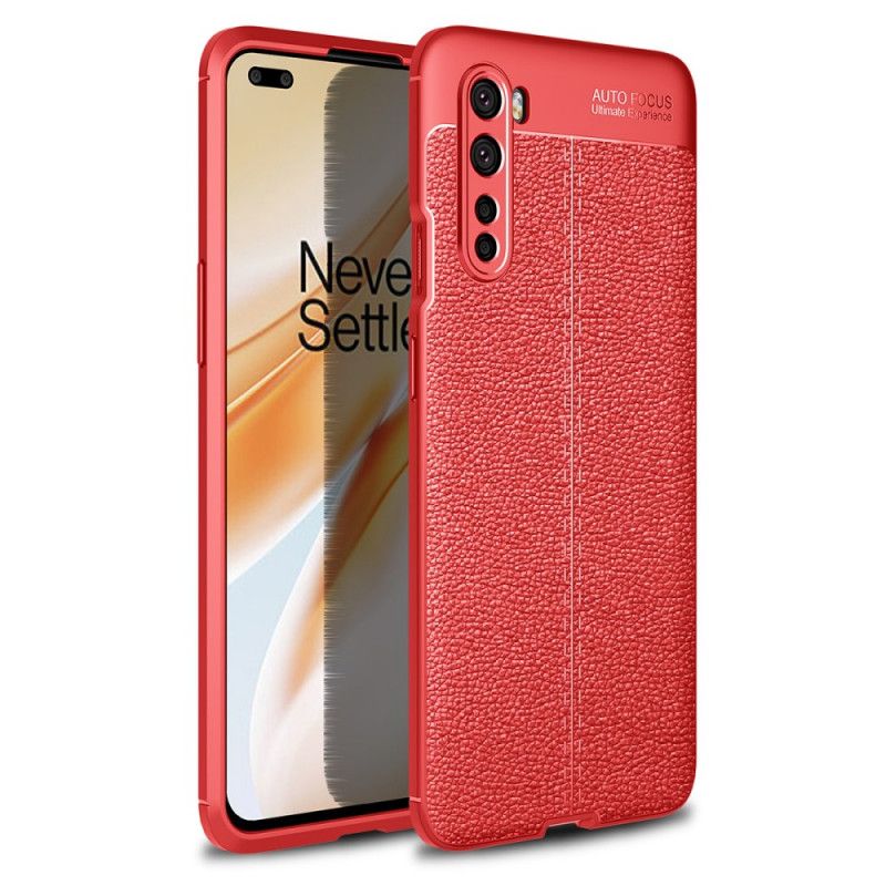 Etui OnePlus Nord Czerwony Czarny Efekt Skóry Z Podwójną Linią Liczi Etui Ochronne