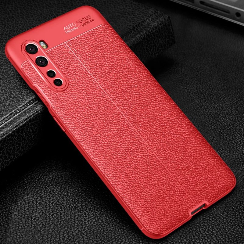 Etui OnePlus Nord Czerwony Czarny Efekt Skóry Z Podwójną Linią Liczi Etui Ochronne