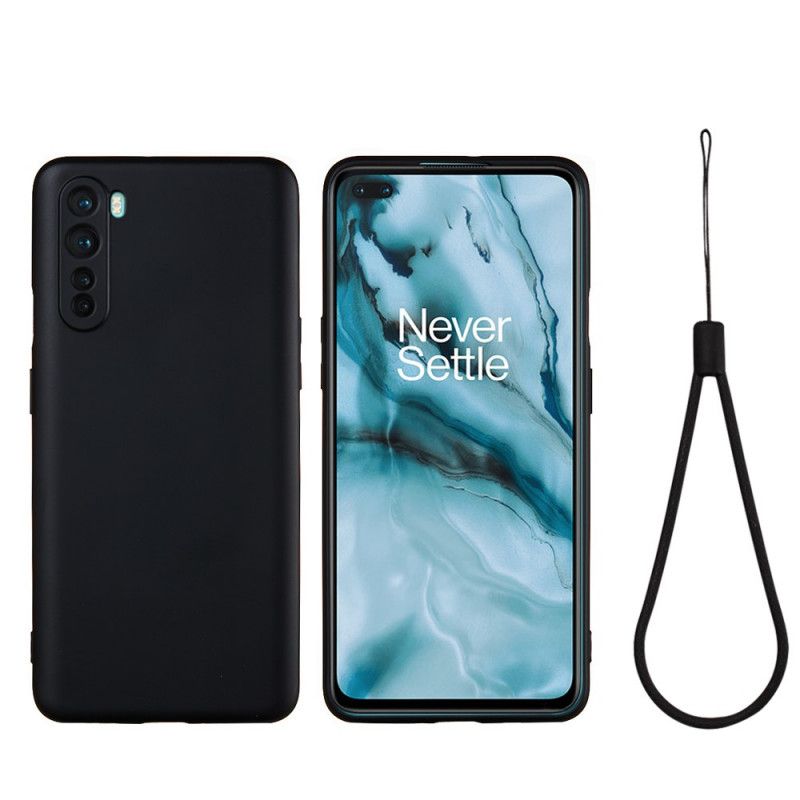 Etui OnePlus Nord Czerwony Czarny Płynny Silikon Z Paskiem Etui Ochronne