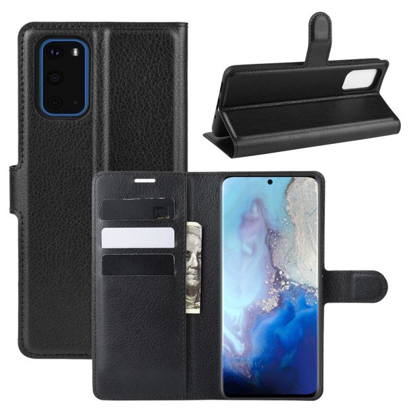 Etui Folio Samsung Galaxy S20 Biały Czarny Klasyczna Imitacja Skóry Liczi Etui Ochronne