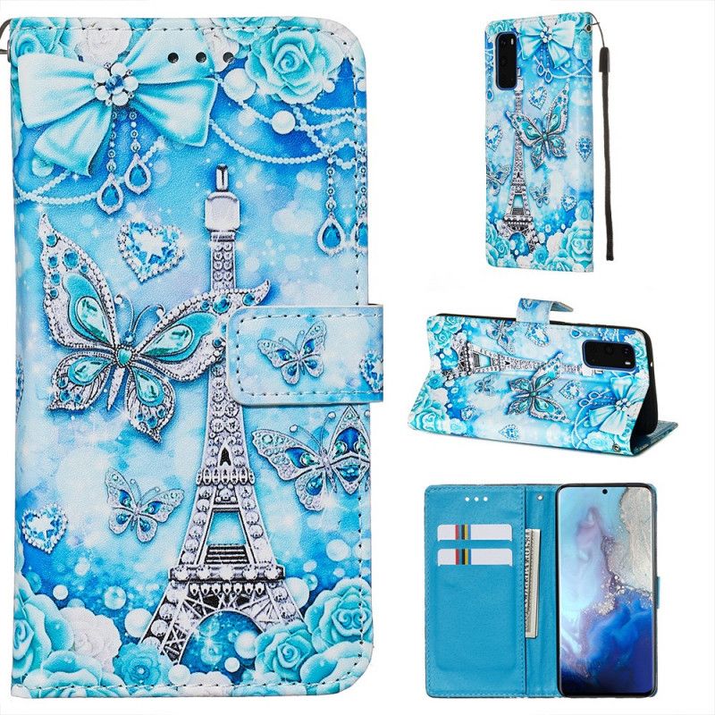 Etui Folio Samsung Galaxy S20 Motyle Wieży Eiffla Z Paskiem Etui Ochronne