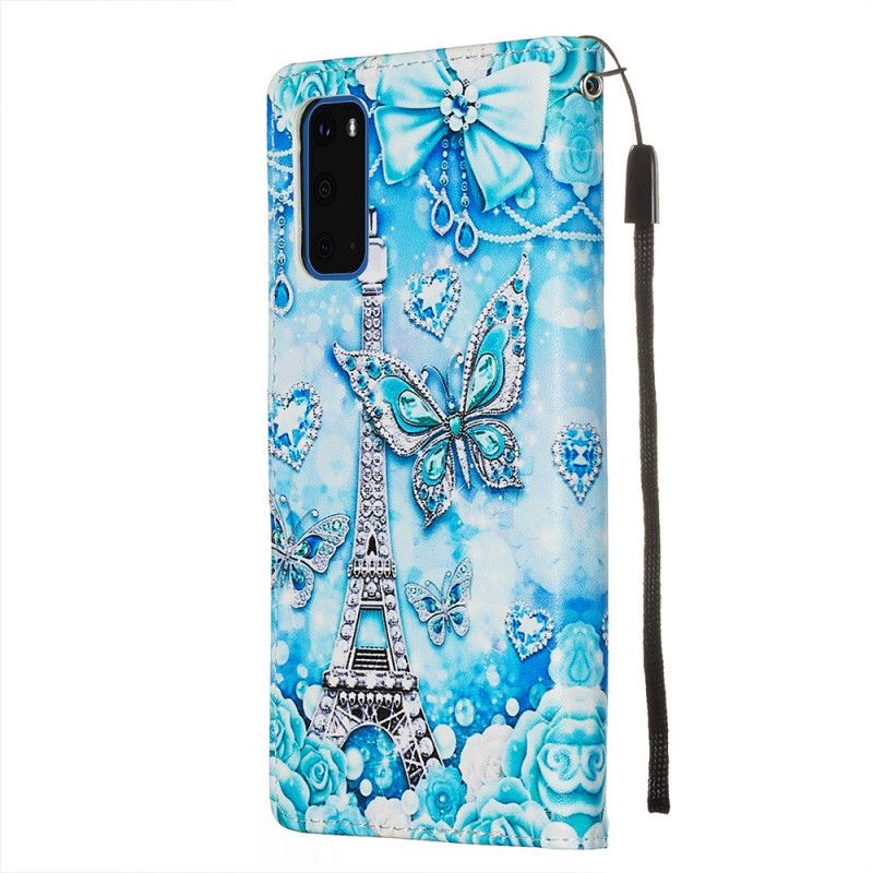 Etui Folio Samsung Galaxy S20 Motyle Wieży Eiffla Z Paskiem Etui Ochronne