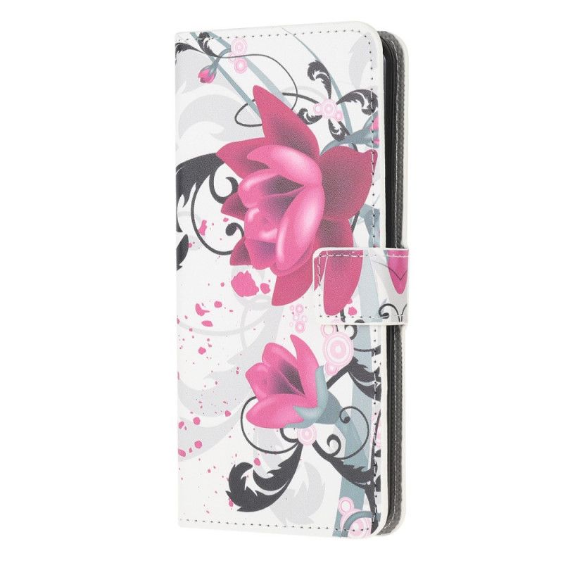 Etui Folio Samsung Galaxy S20 Różowy Magenta Kwiaty Tropikalne