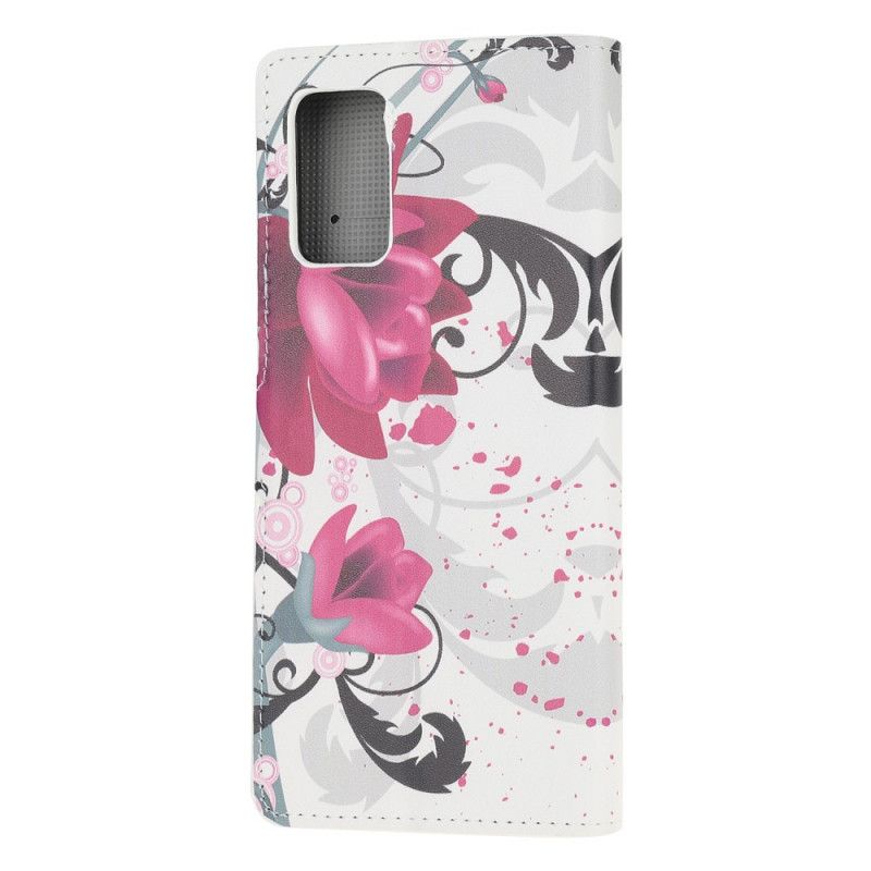 Etui Folio Samsung Galaxy S20 Różowy Magenta Kwiaty Tropikalne