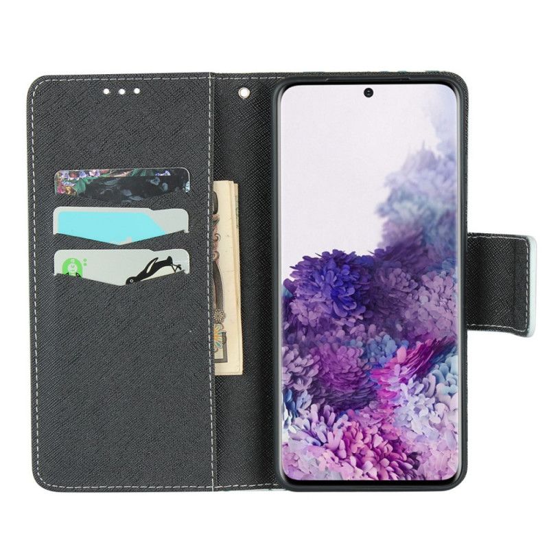 Etui Folio Samsung Galaxy S20 Zielony Magenta Różyczki Stringów Etui Ochronne