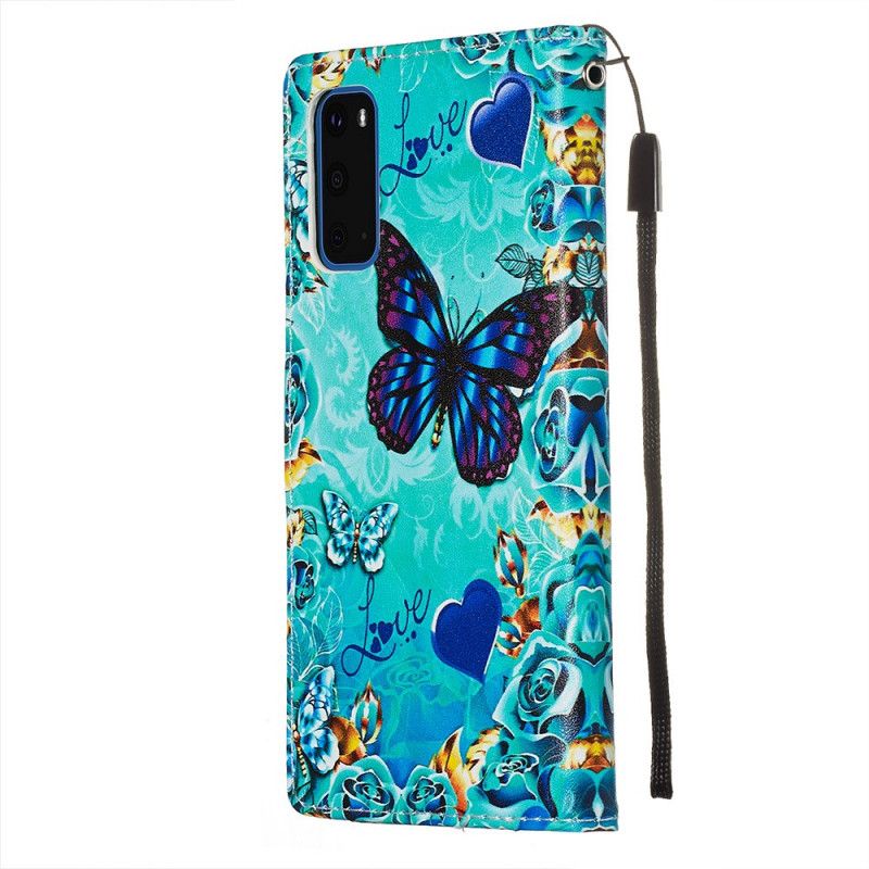 Etui Folio Samsung Galaxy S20 Złote Motyle Etui Ochronne