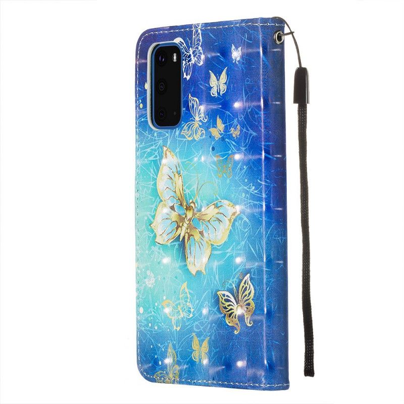 Etui Folio Samsung Galaxy S20 Złote Motyle Etui Ochronne